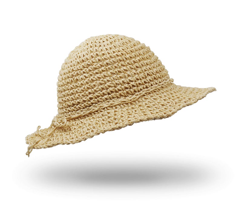 UltraKey Straw Hat, Handmade Beach Wide Brim Cap Foldable Outdoor Sun Hat Beach Headwear for Children Beige - Image 5